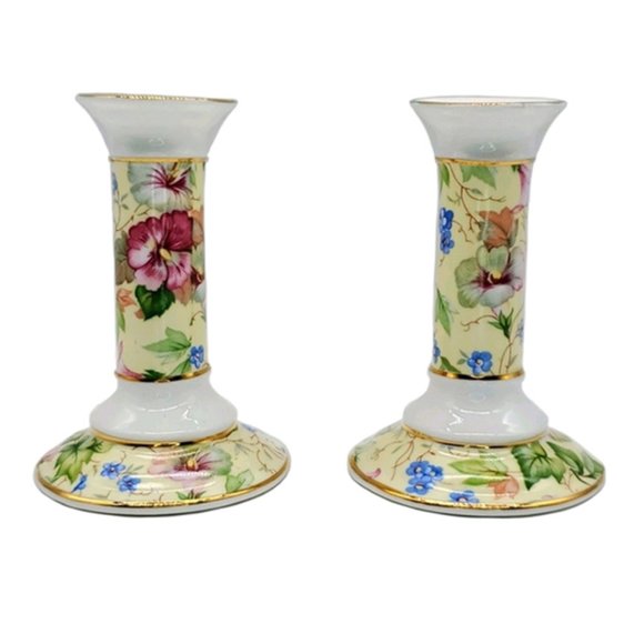 VTG Staffordshire Floral Chintz Candle Holders ENG - Picture 1 of 5